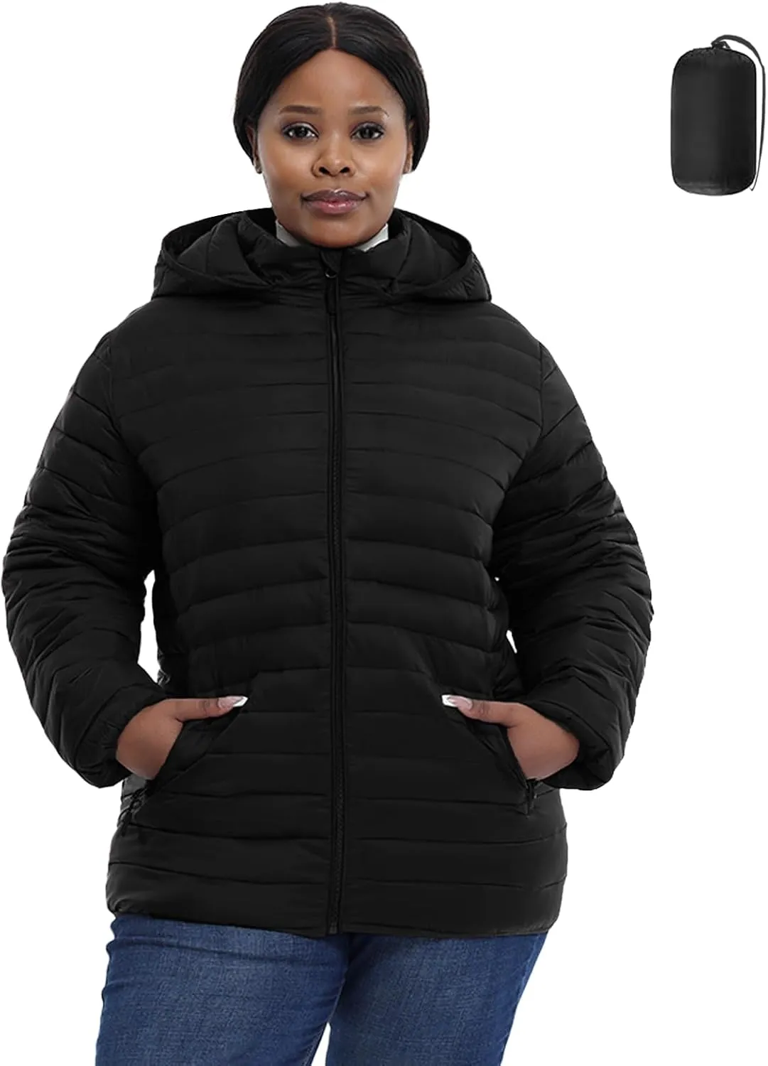 Plus Size Women's Packable Puffer Jacket 1X-6X Water-Resistant Lightweight Winter Coat(Exclusively for Plus Size)