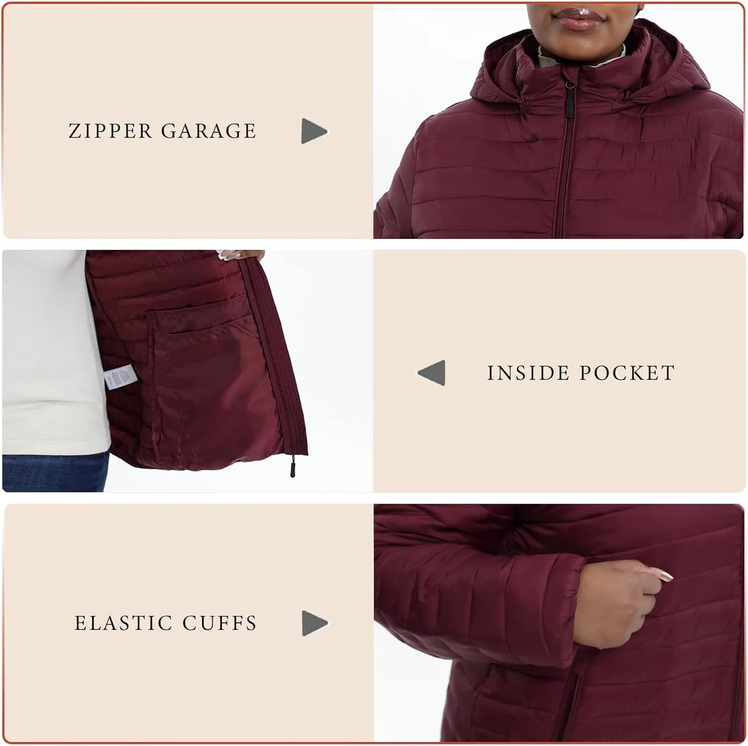 Plus Size Women's Packable Puffer Jacket 1X-6X Water-Resistant Lightweight Winter Coat(Exclusively for Plus Size)