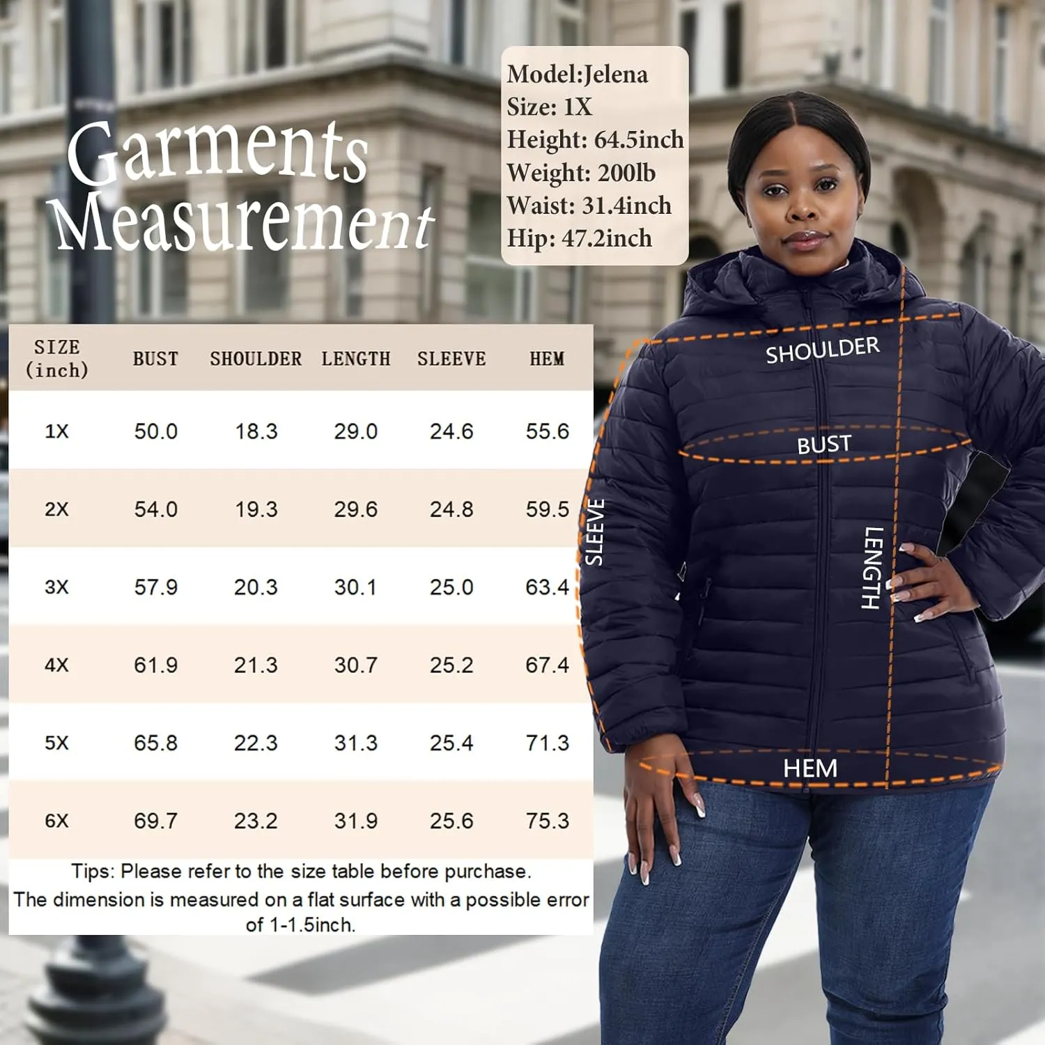 Plus Size Women's Packable Puffer Jacket 1X-6X Water-Resistant Lightweight Winter Coat(Exclusively for Plus Size)