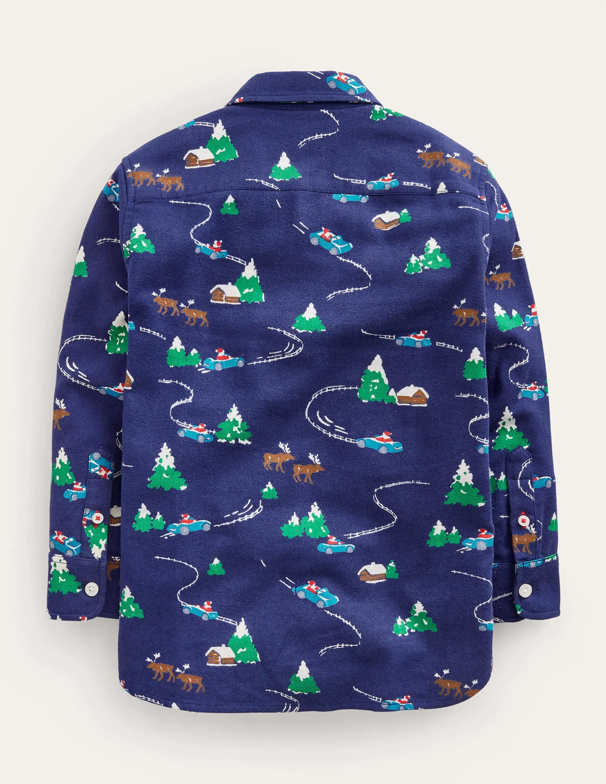 Printed Brushed Flannel Shirt-College Navy Festive Scene