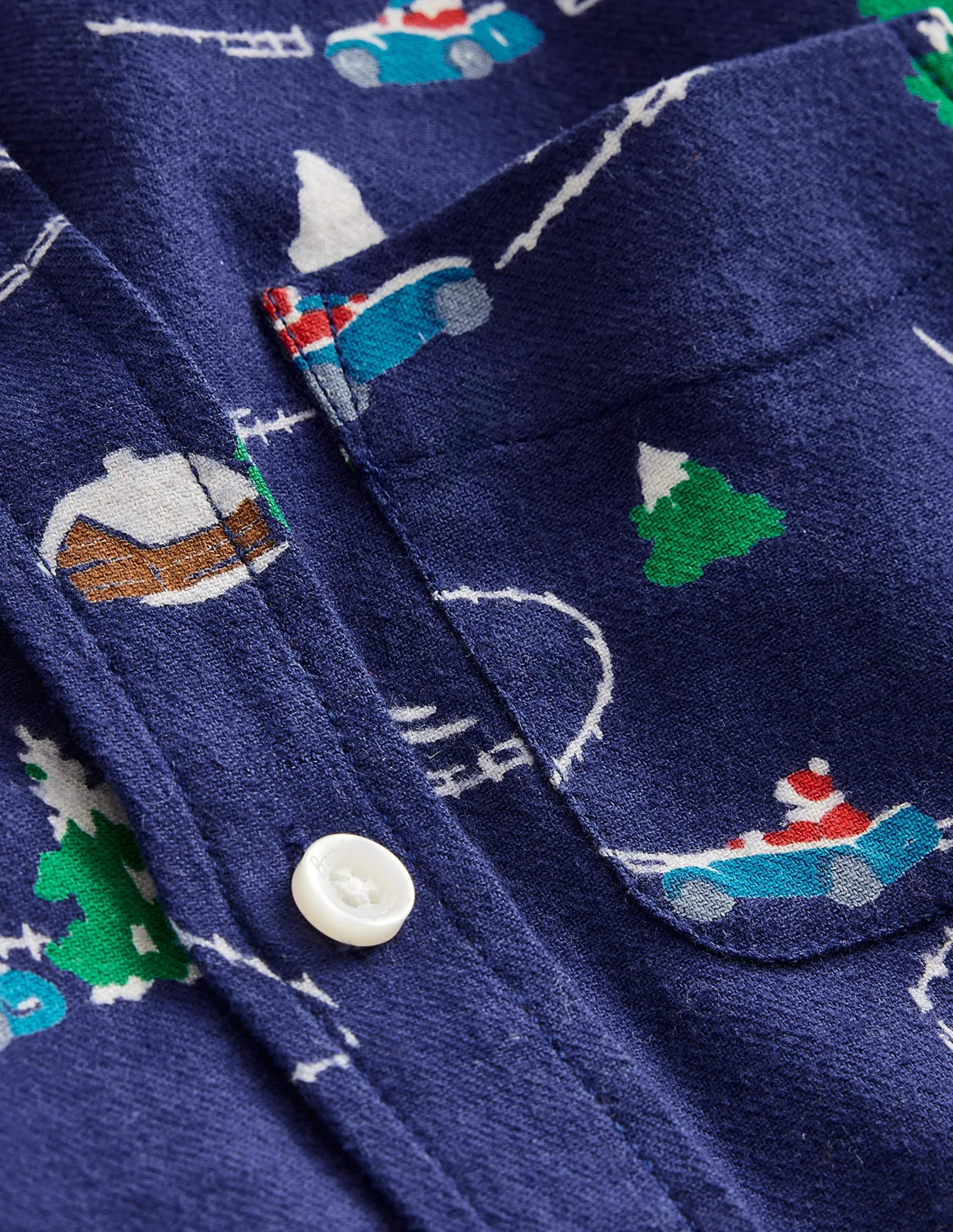 Printed Brushed Flannel Shirt-College Navy Festive Scene
