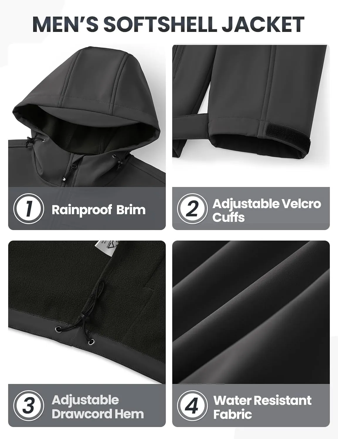 Rdruko Men's Winter Jackets Fleece Lined Hooded Water Resistant Insulated Windbreaker Softshell Jacket for Outdoor Hiking
