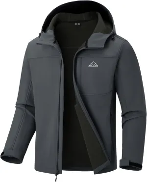 Rdruko Men's Winter Jackets Fleece Lined Hooded Water Resistant Insulated Windbreaker Softshell Jacket for Outdoor Hiking