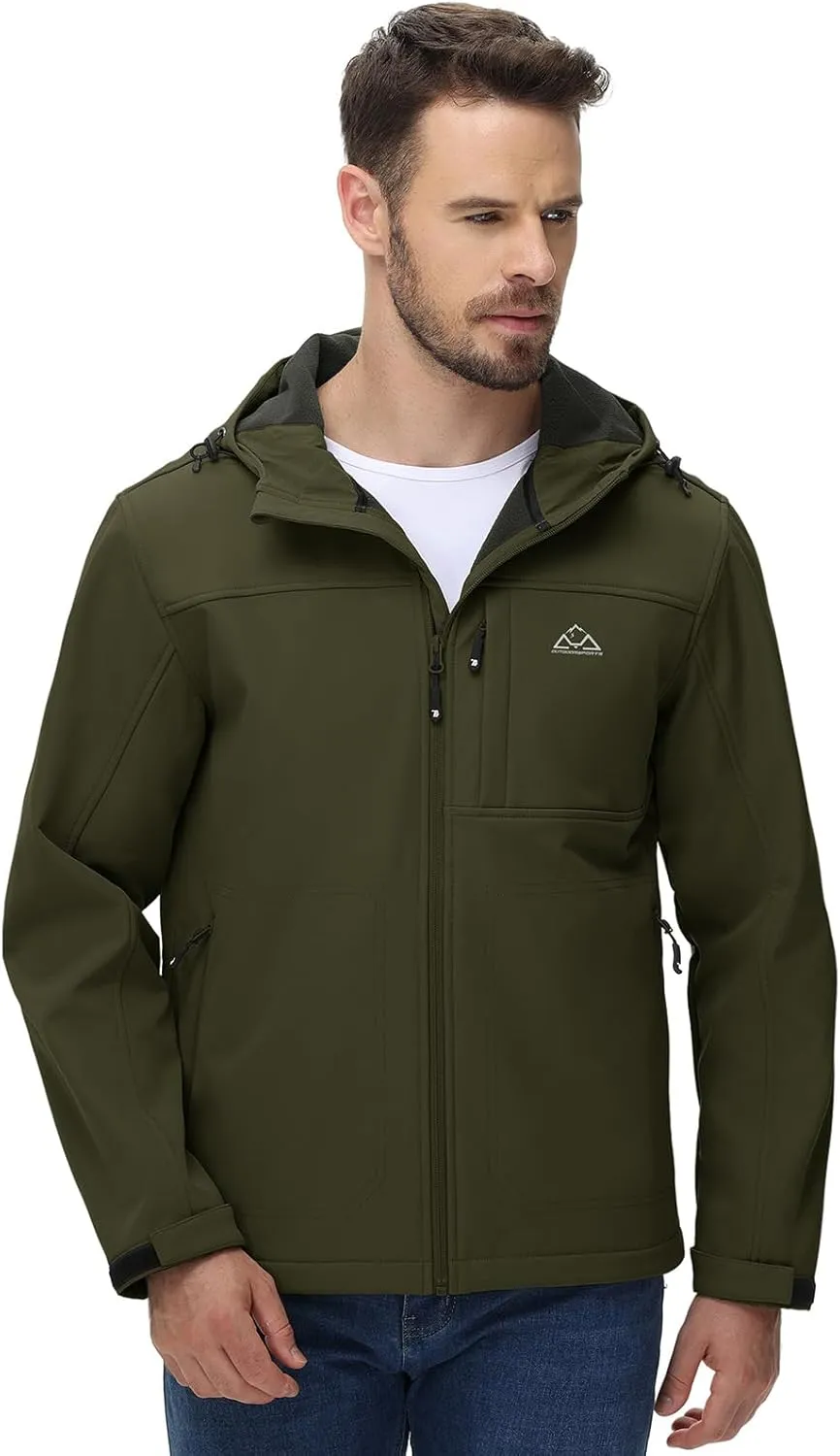 Rdruko Men's Winter Jackets Fleece Lined Hooded Water Resistant Insulated Windbreaker Softshell Jacket for Outdoor Hiking