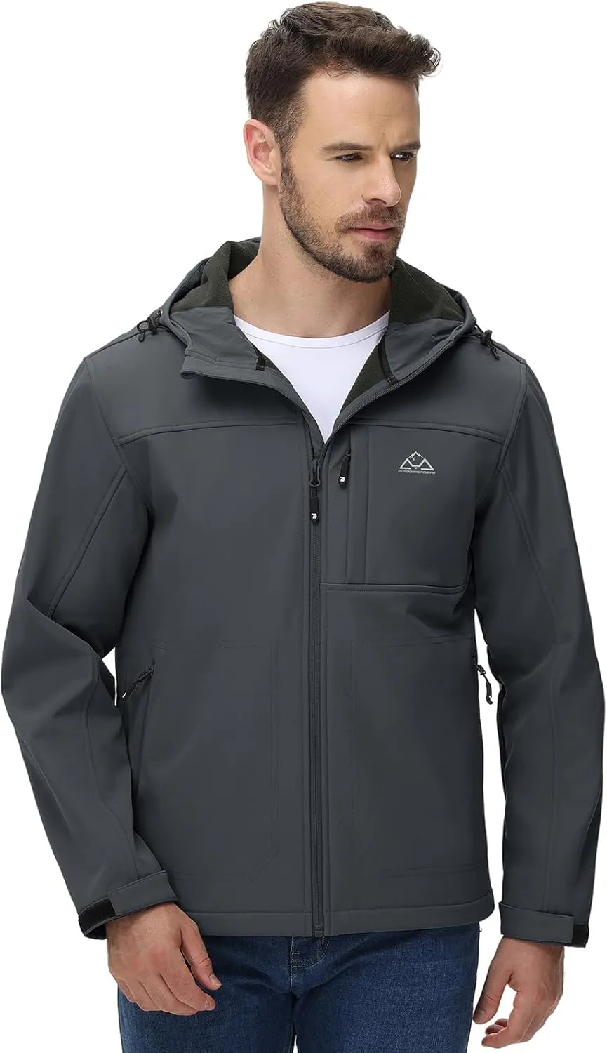 Rdruko Men's Winter Jackets Fleece Lined Hooded Water Resistant Insulated Windbreaker Softshell Jacket for Outdoor Hiking