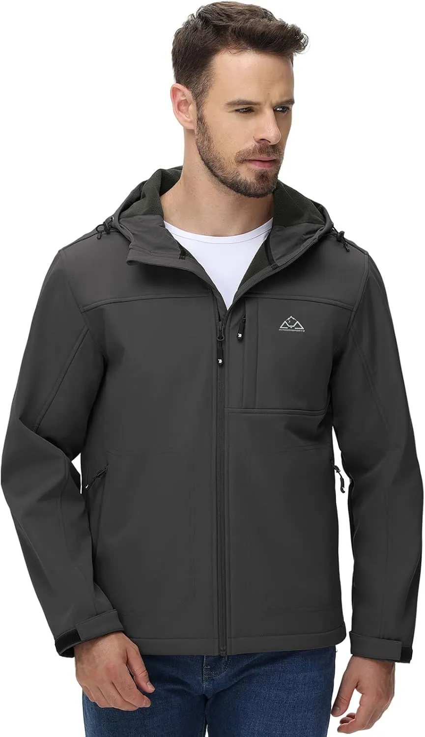 Rdruko Men's Winter Jackets Fleece Lined Hooded Water Resistant Insulated Windbreaker Softshell Jacket for Outdoor Hiking
