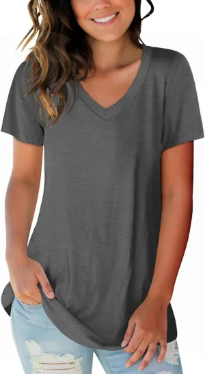 SAMPEEL Women's V Neck T-Shirts Casual Summer Loose Fit Short Sleeve Tops Basic Tees