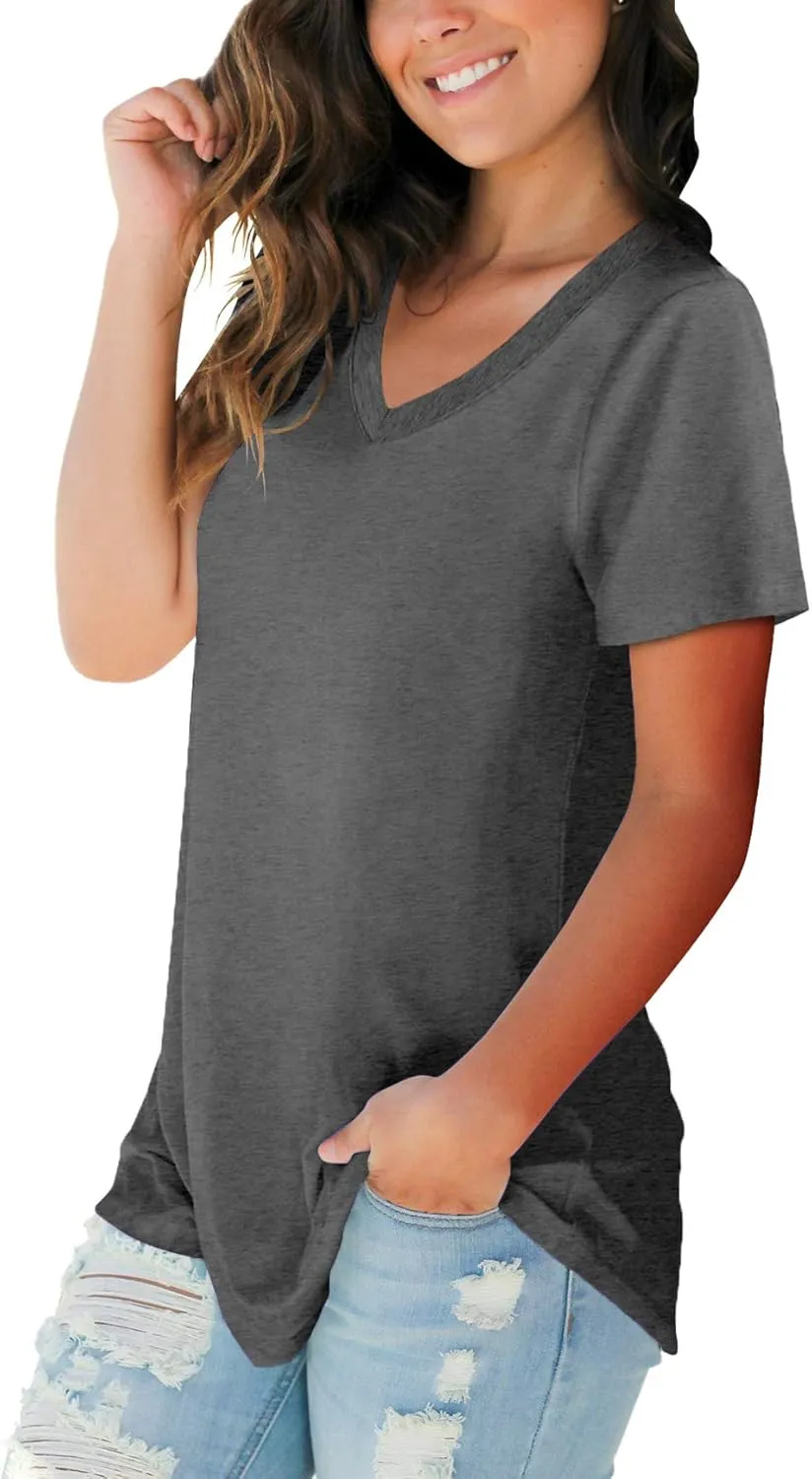 SAMPEEL Women's V Neck T-Shirts Casual Summer Loose Fit Short Sleeve Tops Basic Tees