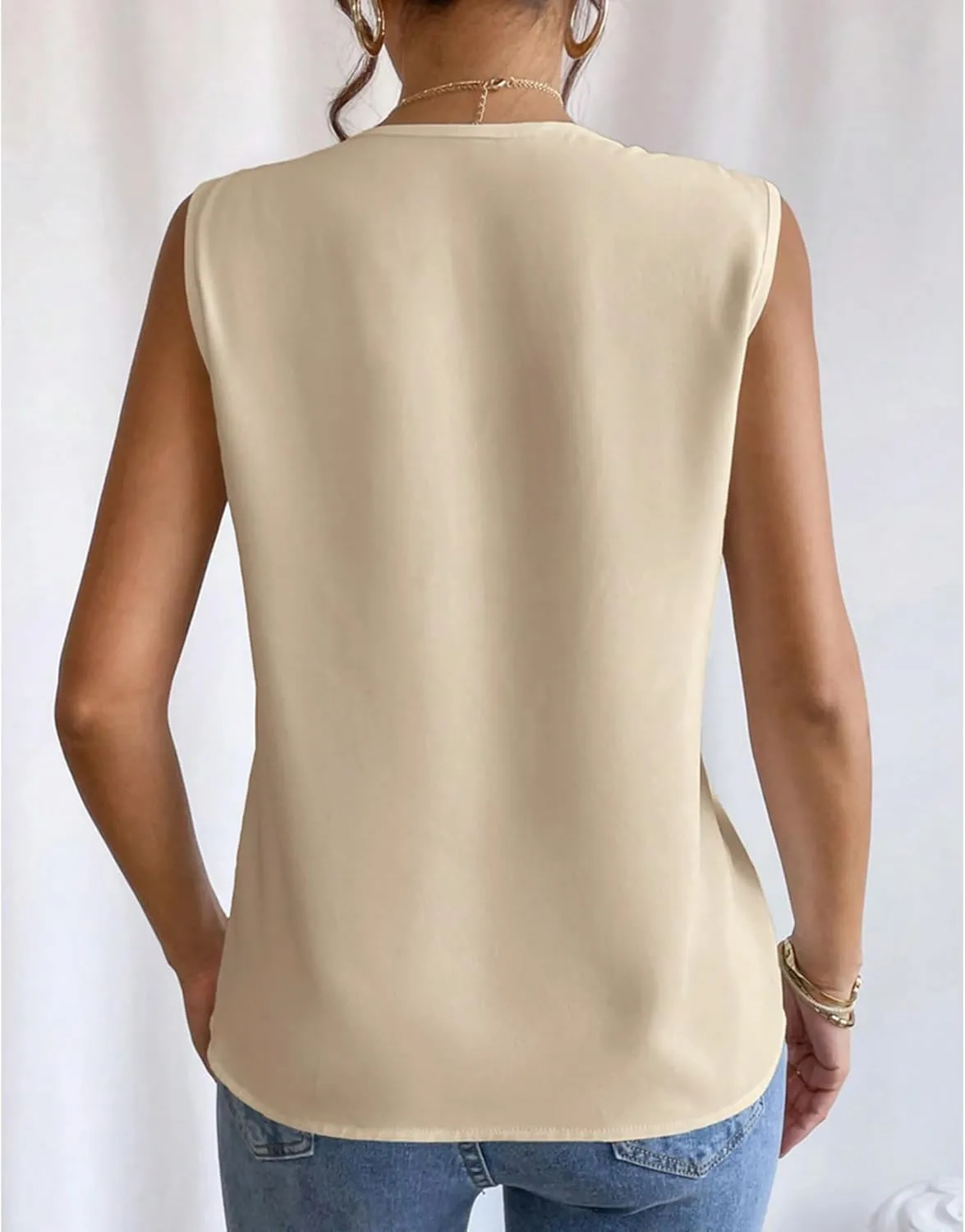 Sleeveless Chiffon Tops for Women Summer Triple V-neck T Shirts Business Office Dressy Outfit Blouse