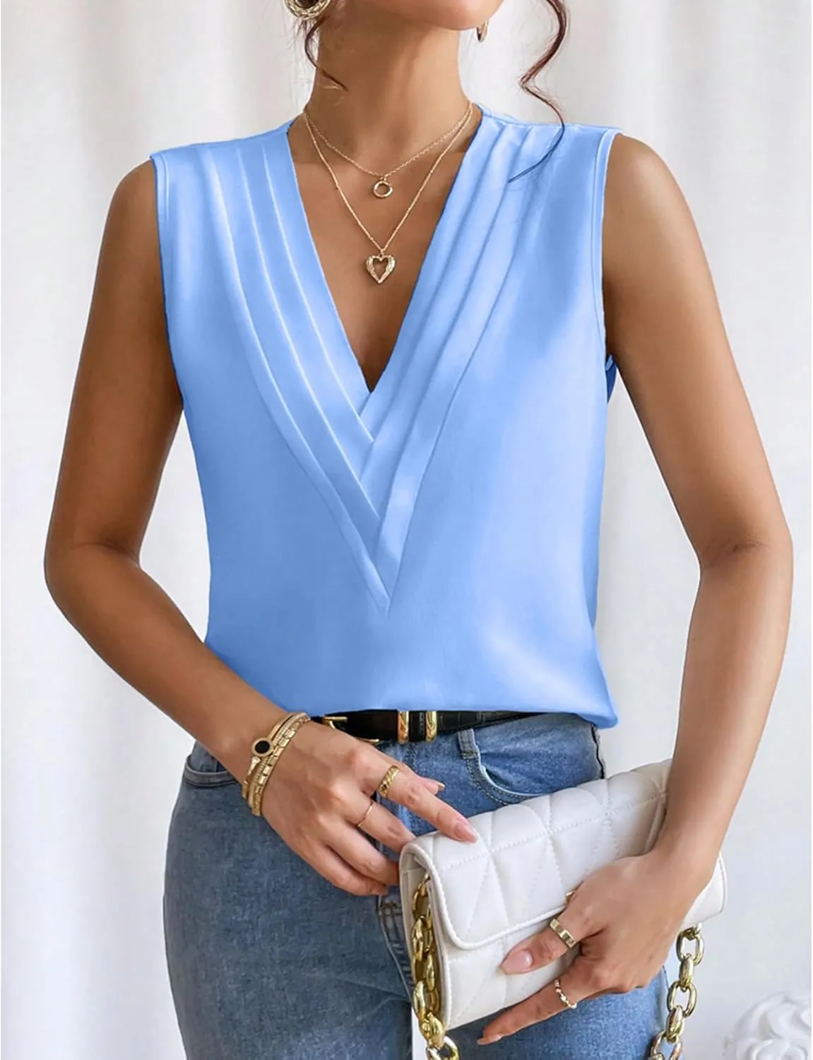 Sleeveless Chiffon Tops for Women Summer Triple V-neck T Shirts Business Office Dressy Outfit Blouse
