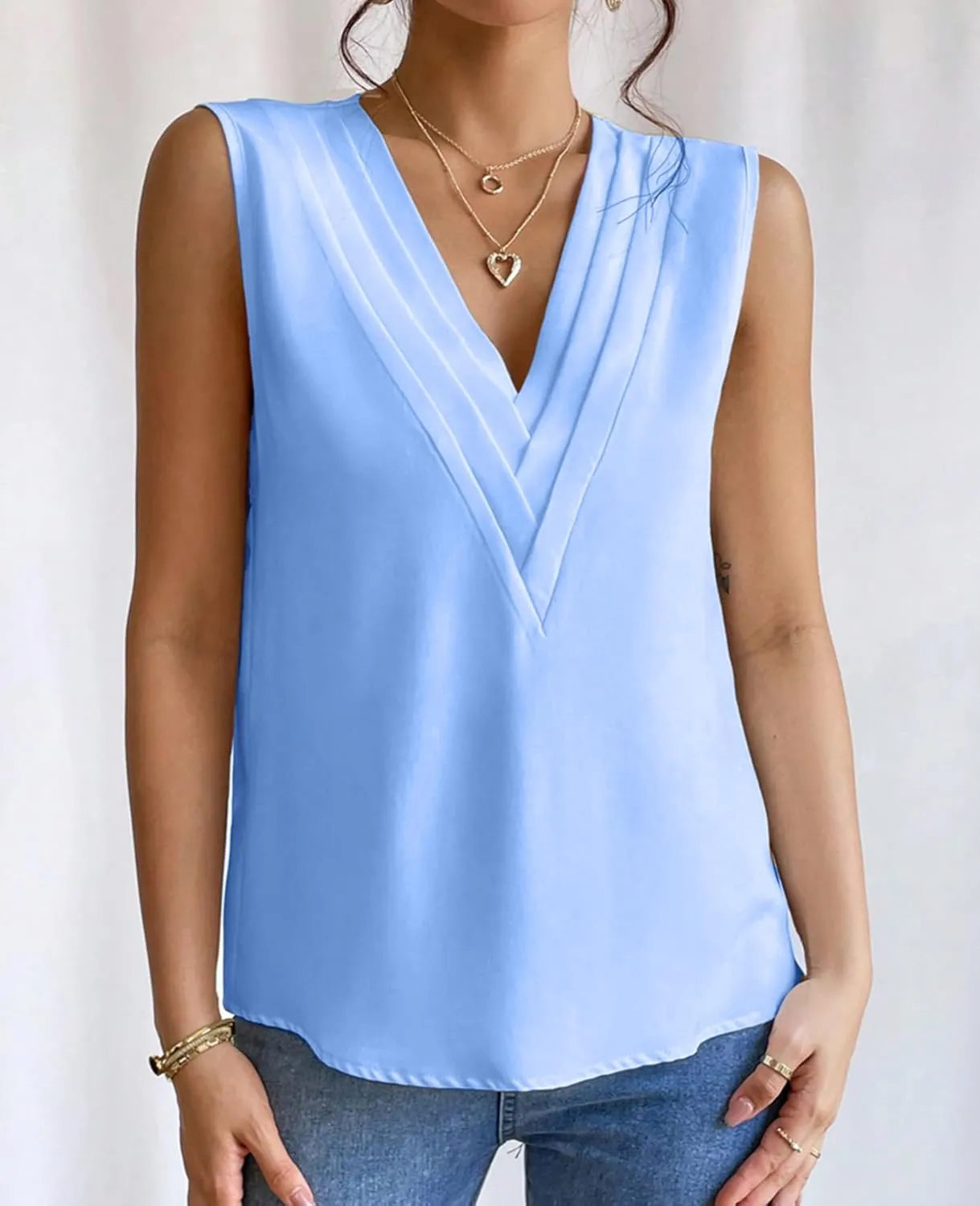 Sleeveless Chiffon Tops for Women Summer Triple V-neck T Shirts Business Office Dressy Outfit Blouse