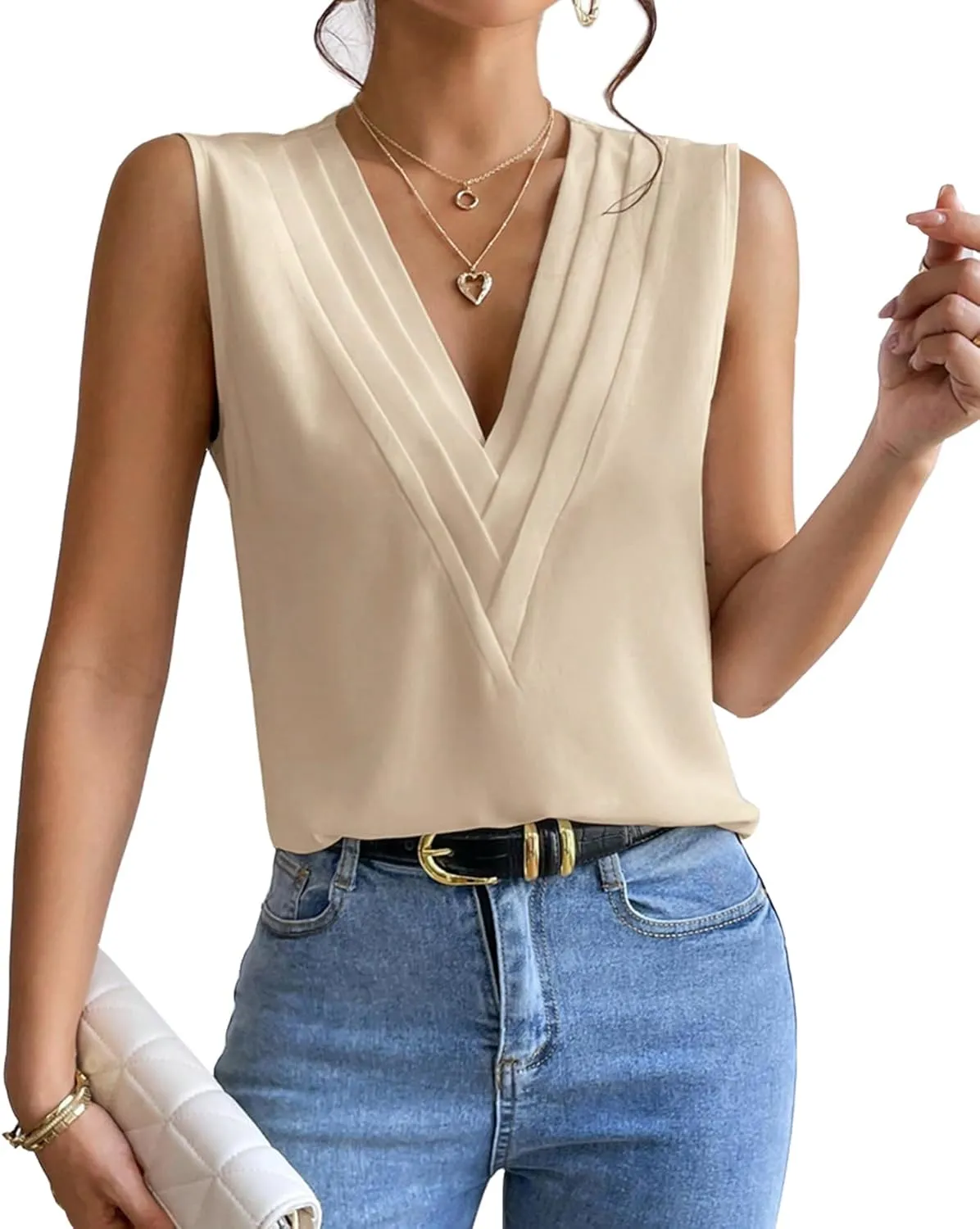 Sleeveless Chiffon Tops for Women Summer Triple V-neck T Shirts Business Office Dressy Outfit Blouse