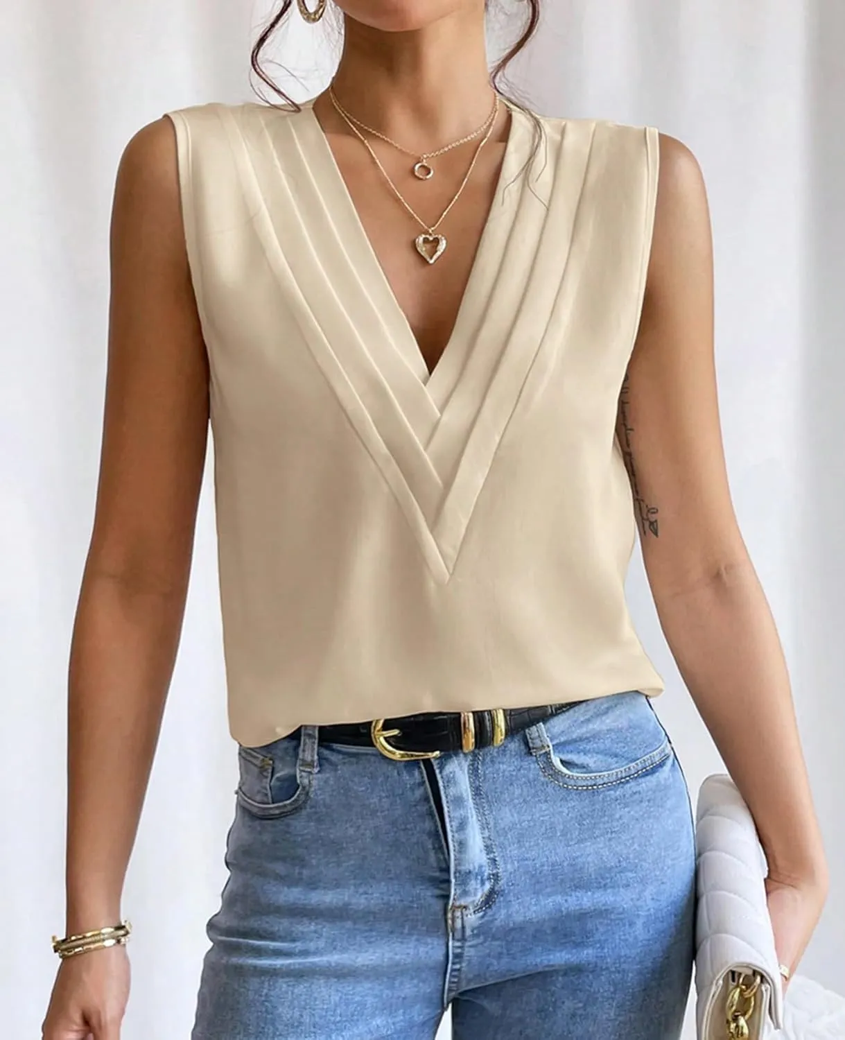 Sleeveless Chiffon Tops for Women Summer Triple V-neck T Shirts Business Office Dressy Outfit Blouse