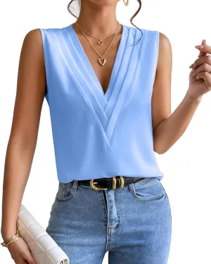 Sleeveless Chiffon Tops for Women Summer Triple V-neck T Shirts Business Office Dressy Outfit Blouse