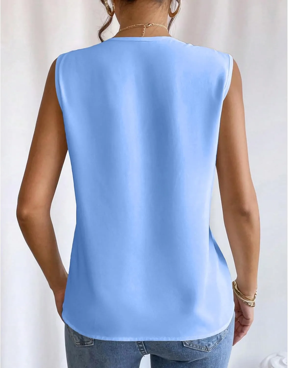 Sleeveless Chiffon Tops for Women Summer Triple V-neck T Shirts Business Office Dressy Outfit Blouse