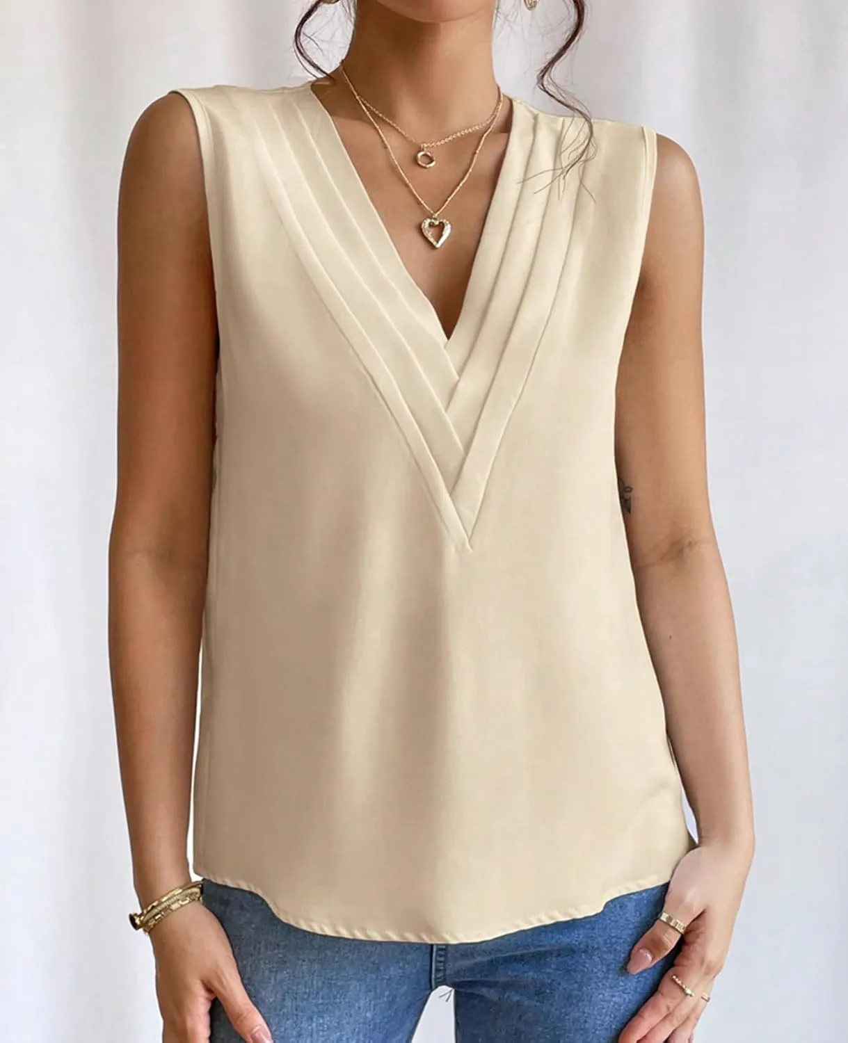 Sleeveless Chiffon Tops for Women Summer Triple V-neck T Shirts Business Office Dressy Outfit Blouse