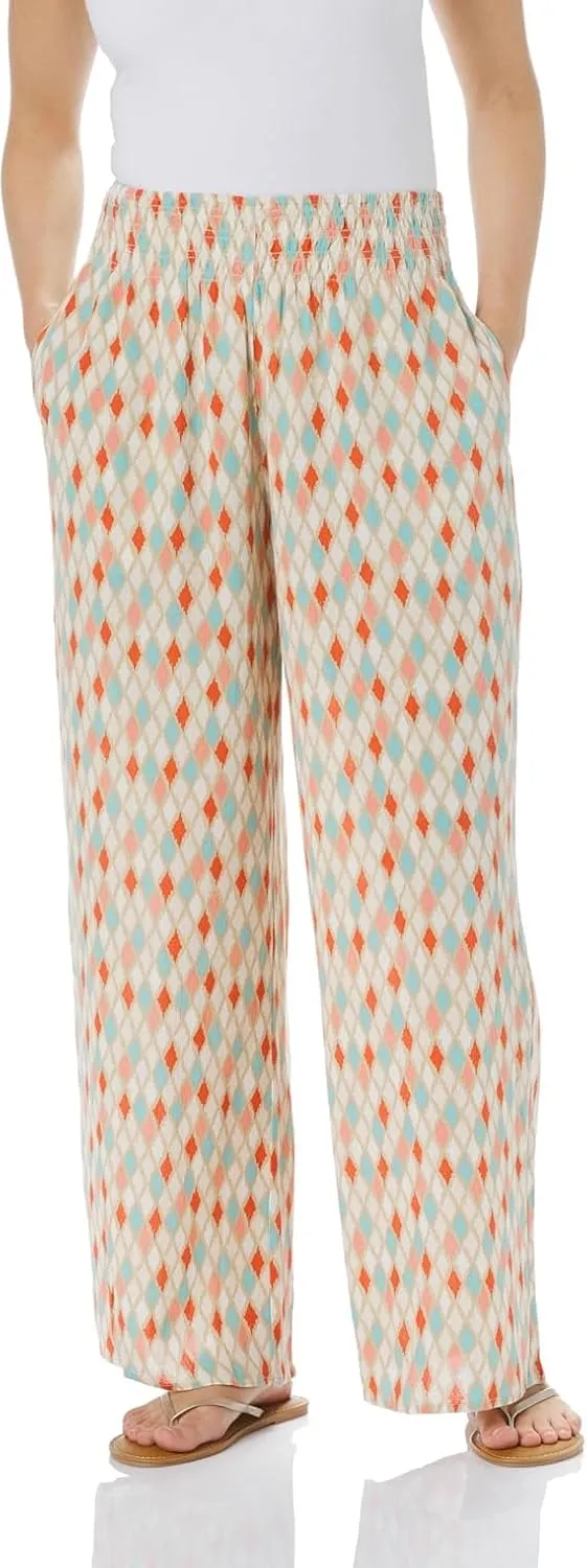SLIM-SATION Women's Elastic Shirred Waist Pull on Wide Leg Pant