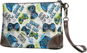 Small Clutch Purses for Women - Game All Day Leather Wristlet Wallets for Women with Wrist Strap