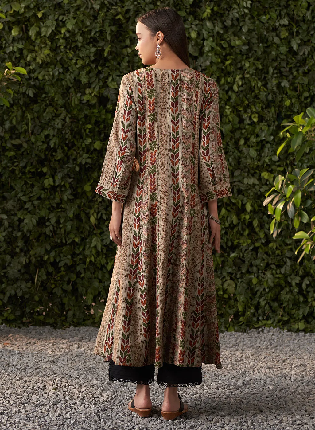 Sophia Sage Green Printed Modal Chanderi Flared Dress for Women