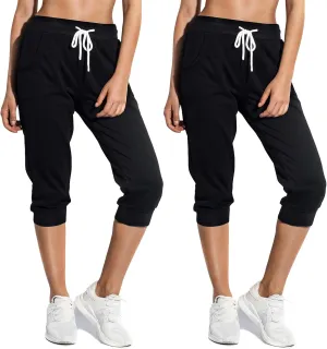 SPECIALMAGIC Women's Sweatpants Capri Pants Cropped Jogger Running Pants Lounge Loose Fit Drawstring Waist with Side Pockets