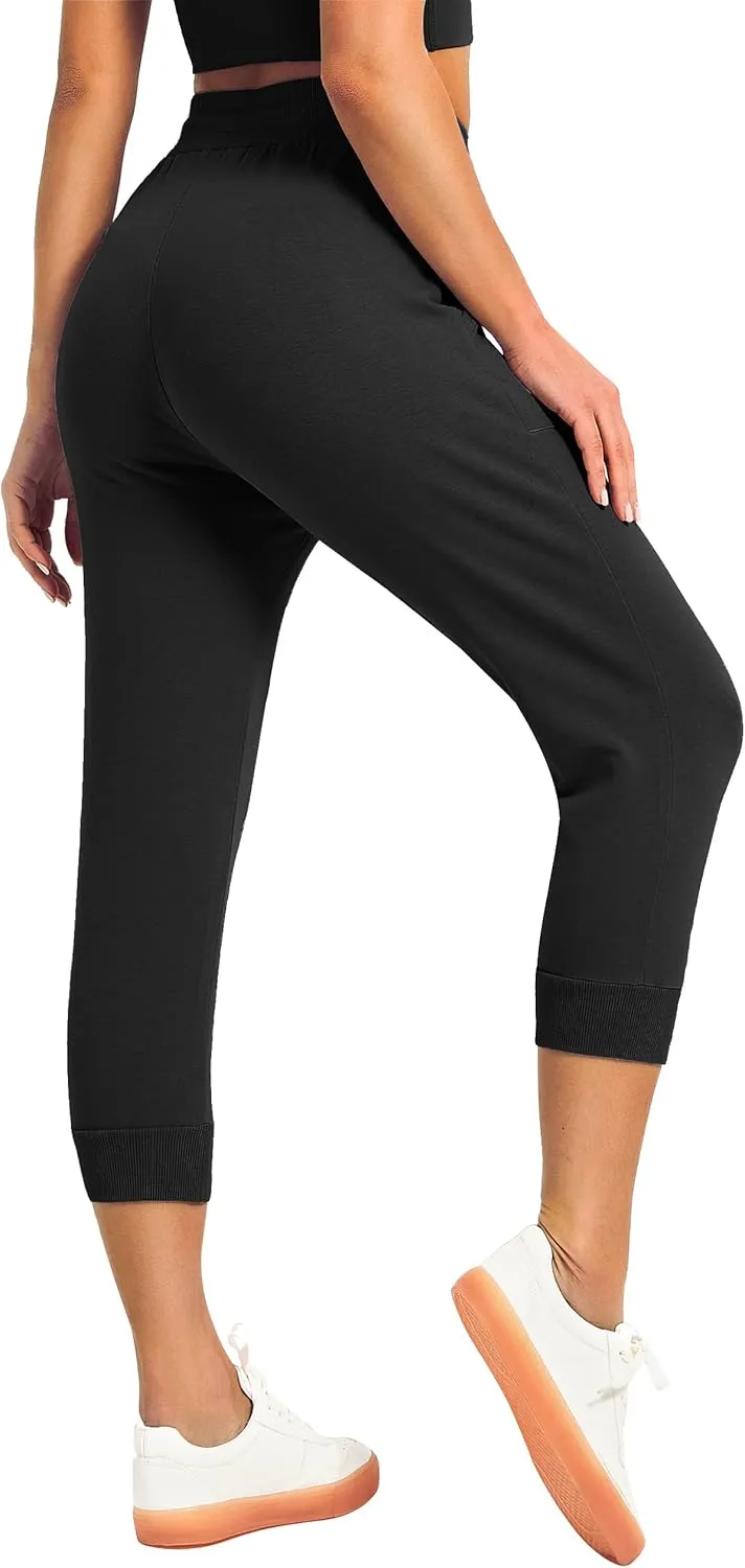 SPECIALMAGIC Women's Sweatpants Capri Pants Cropped Jogger Running Pants Lounge Loose Fit Drawstring Waist with Side Pockets