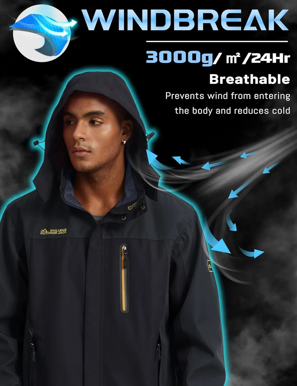 TACVASEN Mens Rain Jackets Water Resistant With Hood Windbreaker Lightweight Zip Jacket Climbing Fishing with Pockets
