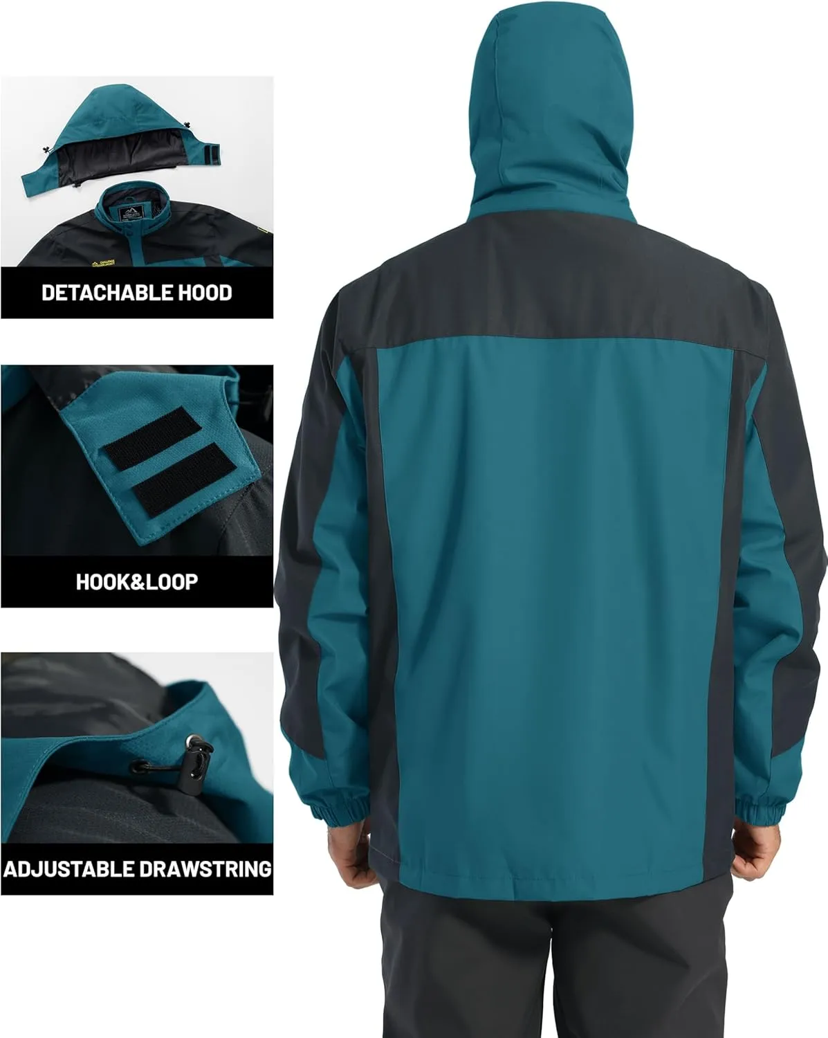 TACVASEN Mens Rain Jackets Water Resistant With Hood Windbreaker Lightweight Zip Jacket Climbing Fishing with Pockets