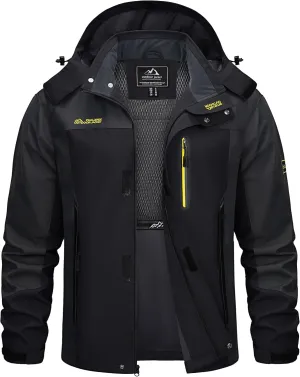 TACVASEN Mens Rain Jackets Water Resistant With Hood Windbreaker Lightweight Zip Jacket Climbing Fishing with Pockets