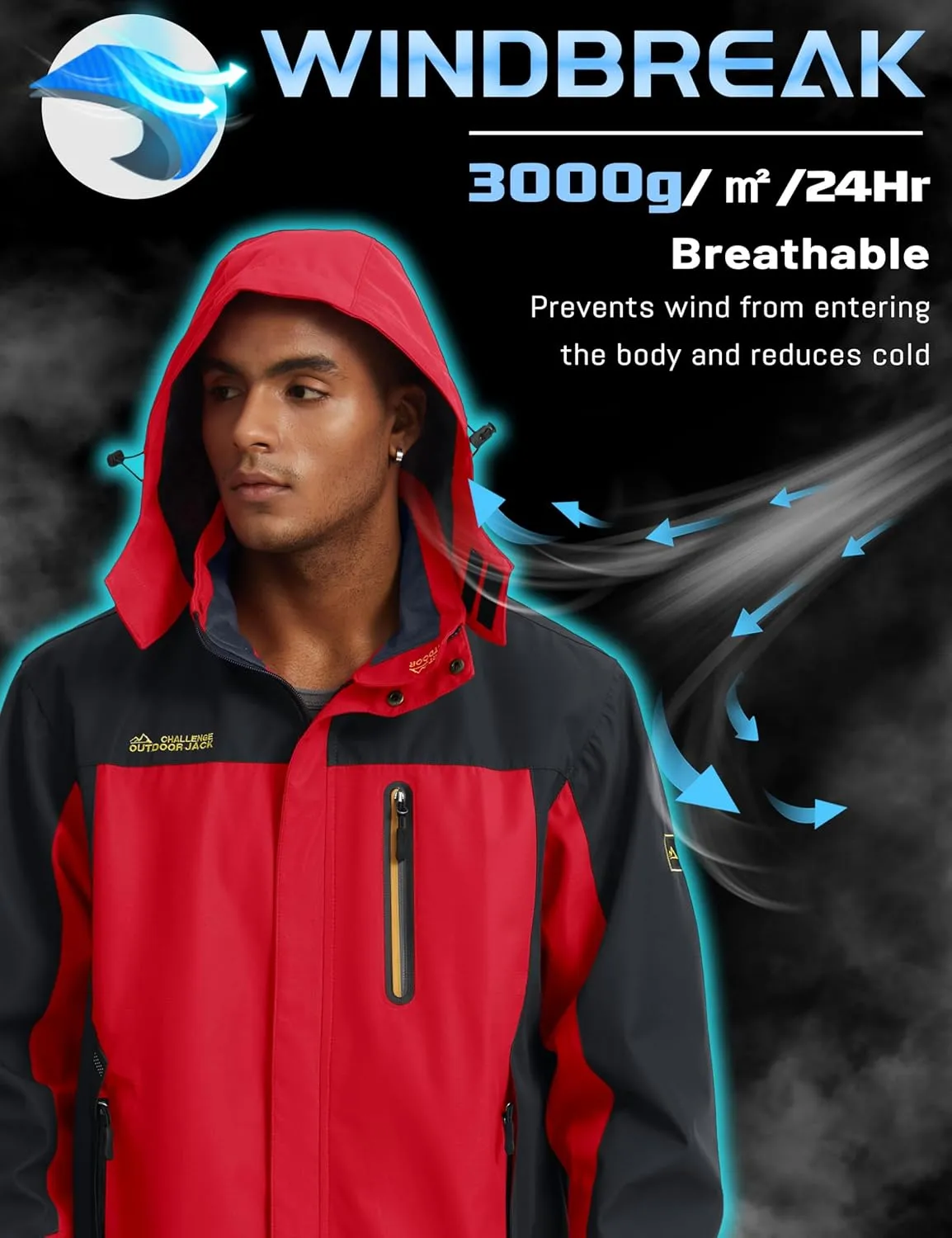 TACVASEN Mens Rain Jackets Water Resistant With Hood Windbreaker Lightweight Zip Jacket Climbing Fishing with Pockets