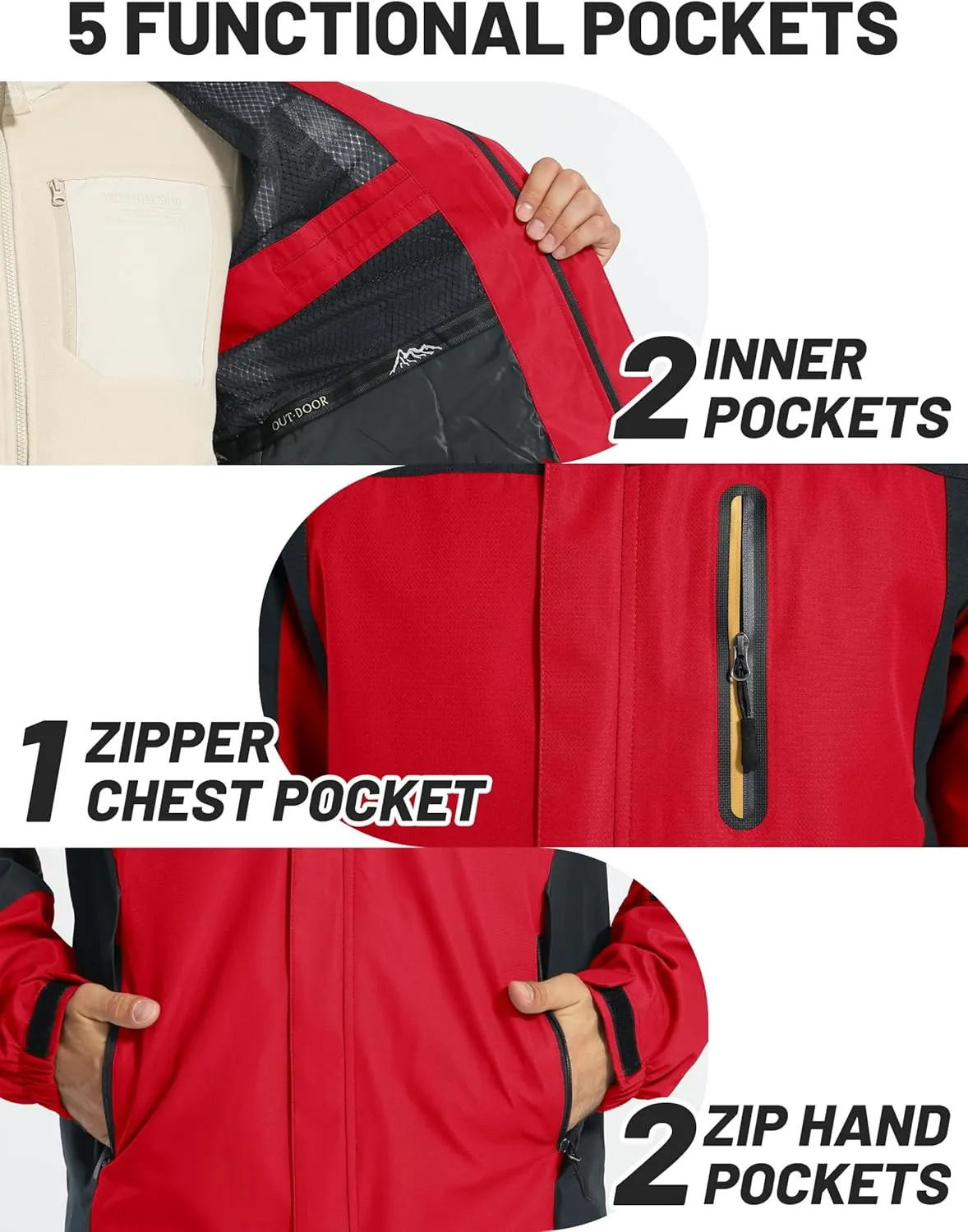 TACVASEN Mens Rain Jackets Water Resistant With Hood Windbreaker Lightweight Zip Jacket Climbing Fishing with Pockets