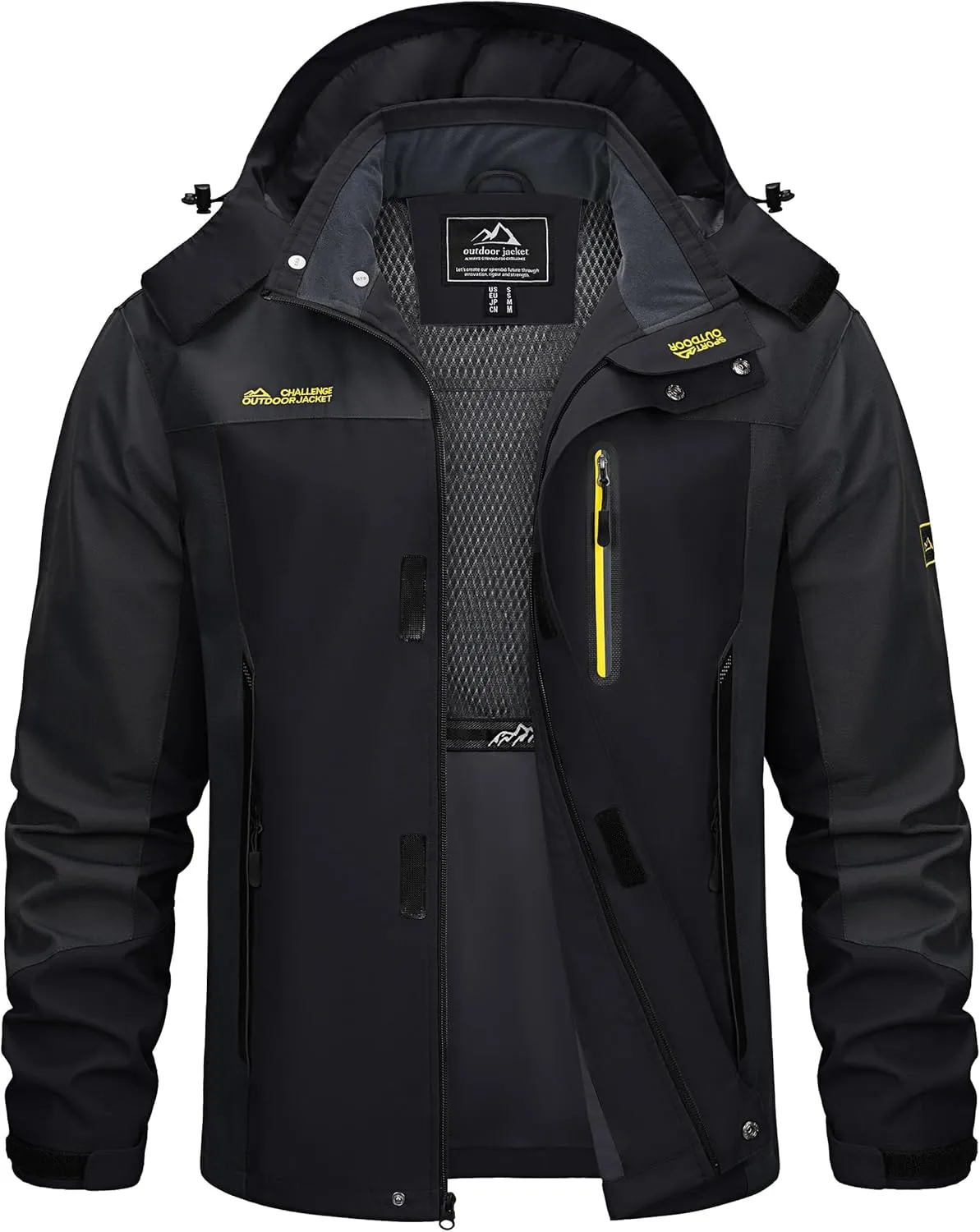 TACVASEN Mens Rain Jackets Water Resistant With Hood Windbreaker Lightweight Zip Jacket Climbing Fishing with Pockets