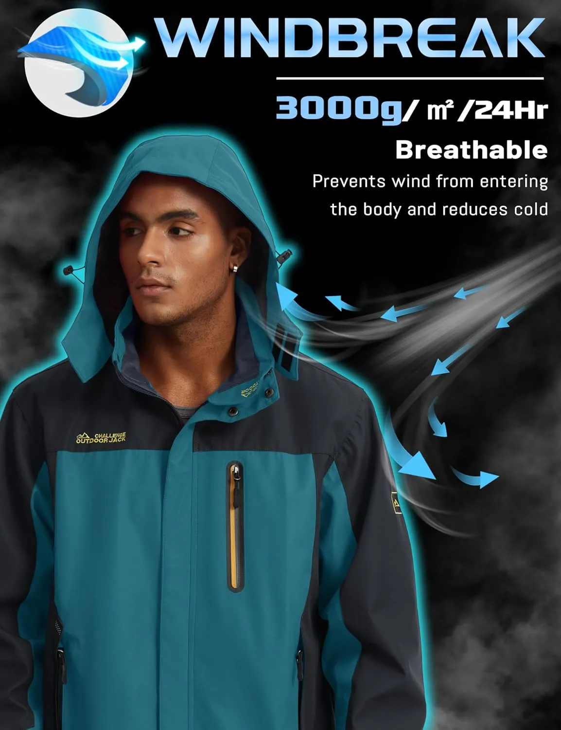 TACVASEN Mens Rain Jackets Water Resistant With Hood Windbreaker Lightweight Zip Jacket Climbing Fishing with Pockets