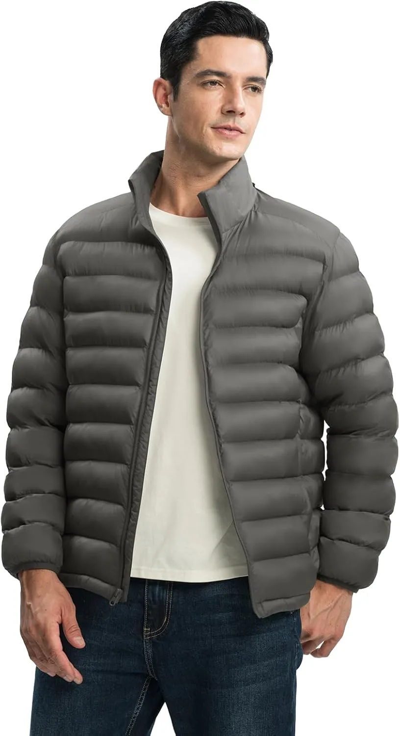 TBMPOY Men's Lightweight Puffer Jackets Detachable Hood Water-Resistant Casual Winter Coat Hooded Insulated for Travel Ski
