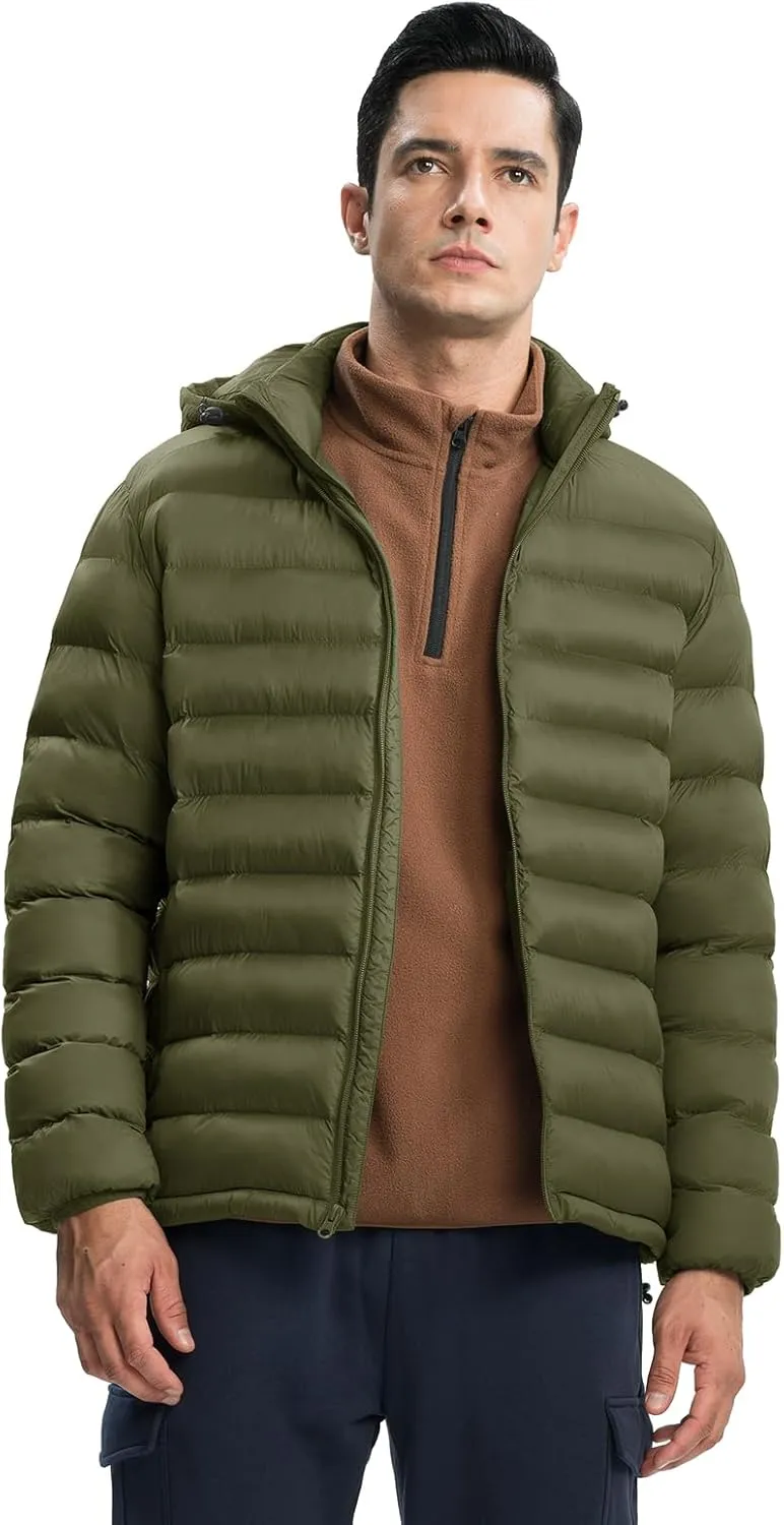 TBMPOY Men's Lightweight Puffer Jackets Detachable Hood Water-Resistant Casual Winter Coat Hooded Insulated for Travel Ski