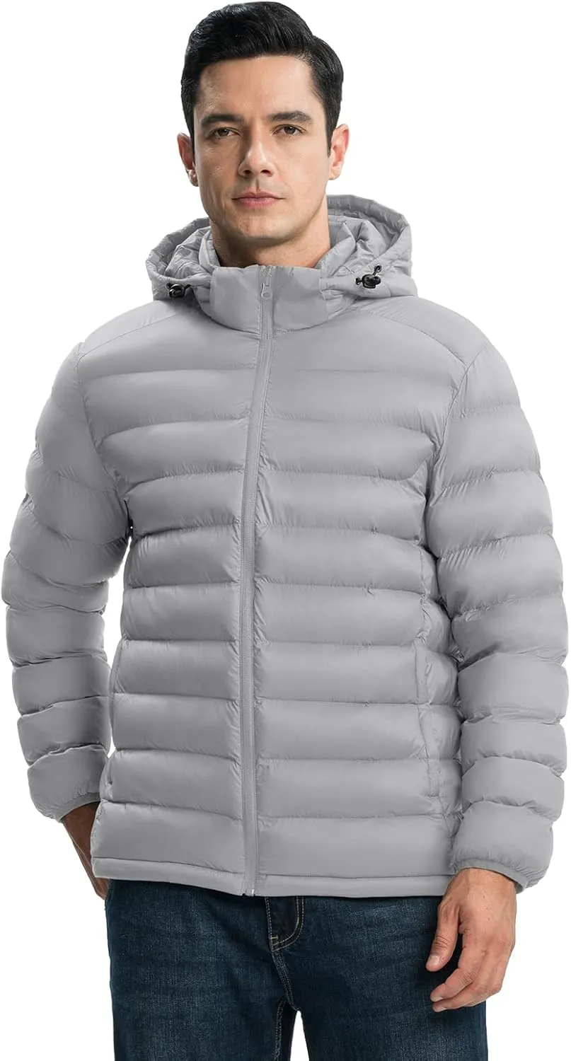 TBMPOY Men's Lightweight Puffer Jackets Detachable Hood Water-Resistant Casual Winter Coat Hooded Insulated for Travel Ski