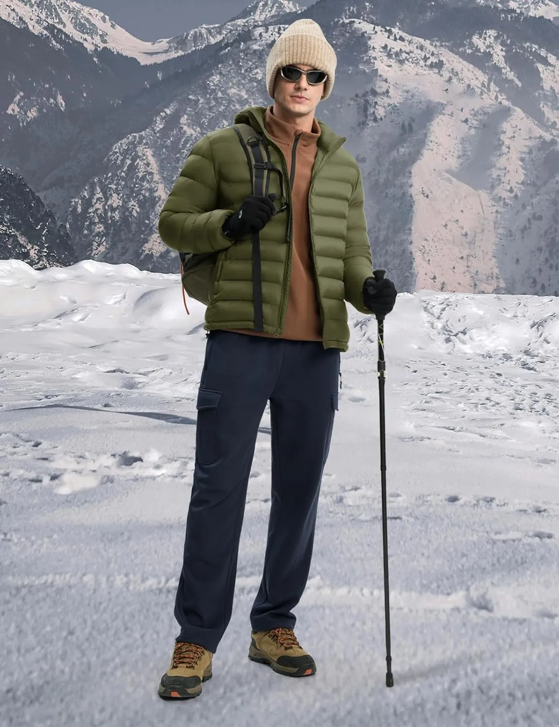 TBMPOY Men's Lightweight Puffer Jackets Detachable Hood Water-Resistant Casual Winter Coat Hooded Insulated for Travel Ski