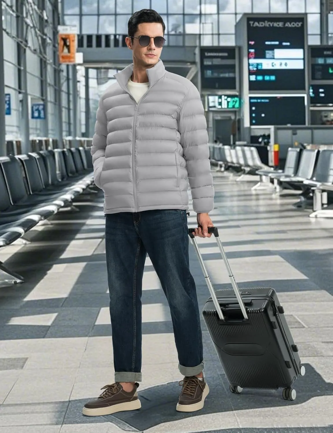 TBMPOY Men's Lightweight Puffer Jackets Detachable Hood Water-Resistant Casual Winter Coat Hooded Insulated for Travel Ski