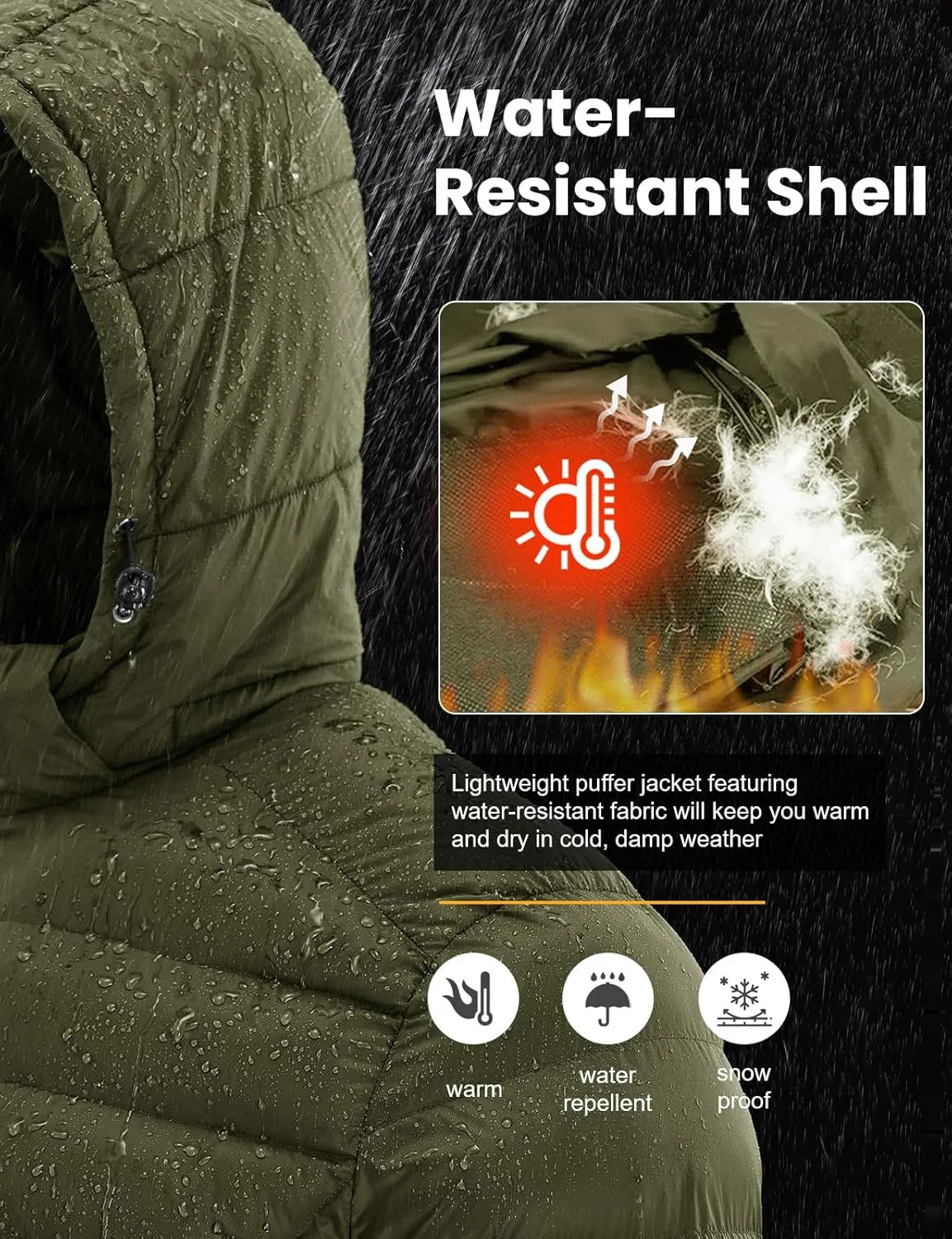 TBMPOY Men's Lightweight Puffer Jackets Detachable Hood Water-Resistant Casual Winter Coat Hooded Insulated for Travel Ski