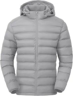 TBMPOY Men's Lightweight Puffer Jackets Detachable Hood Water-Resistant Casual Winter Coat Hooded Insulated for Travel Ski