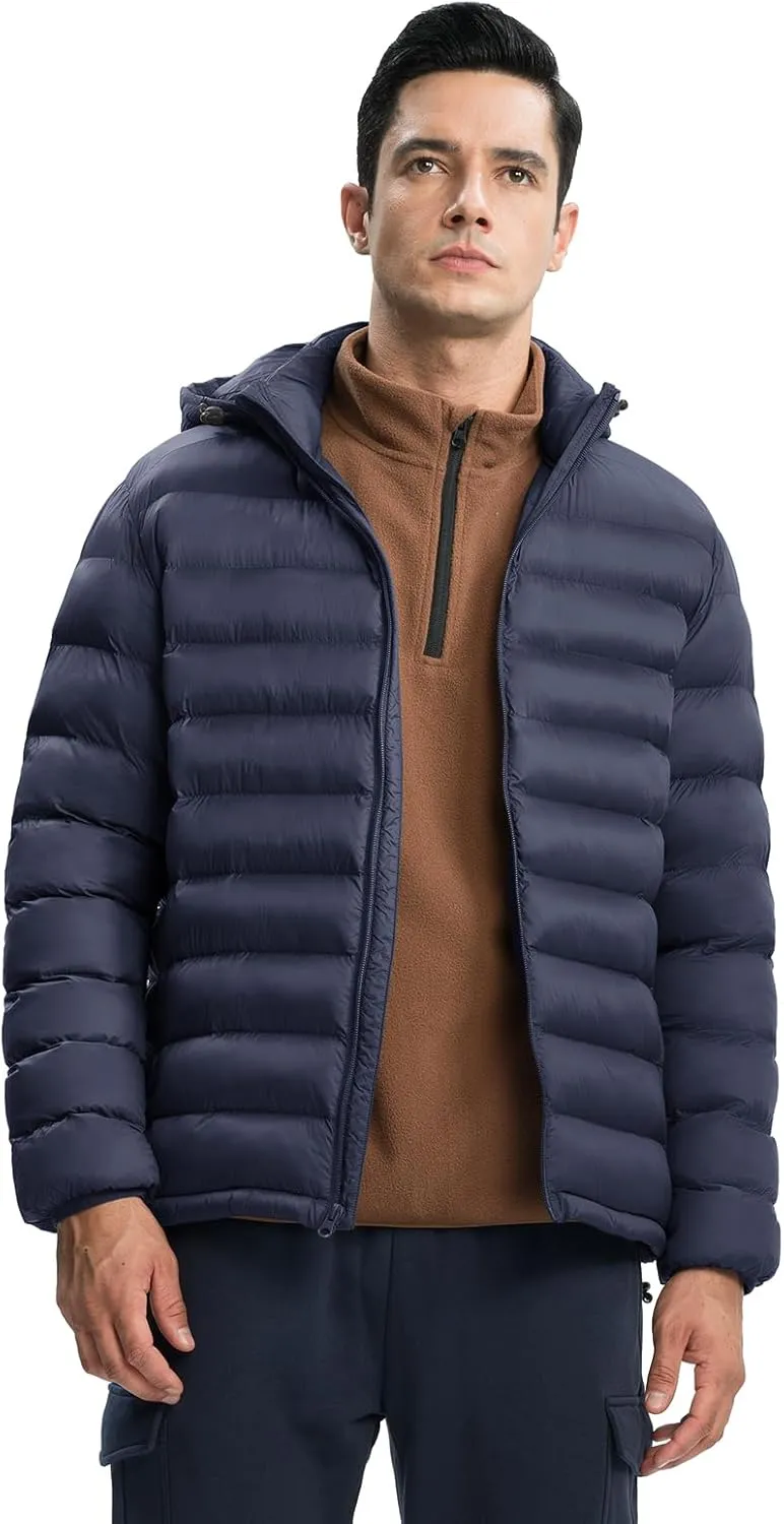 TBMPOY Men's Lightweight Puffer Jackets Detachable Hood Water-Resistant Casual Winter Coat Hooded Insulated for Travel Ski