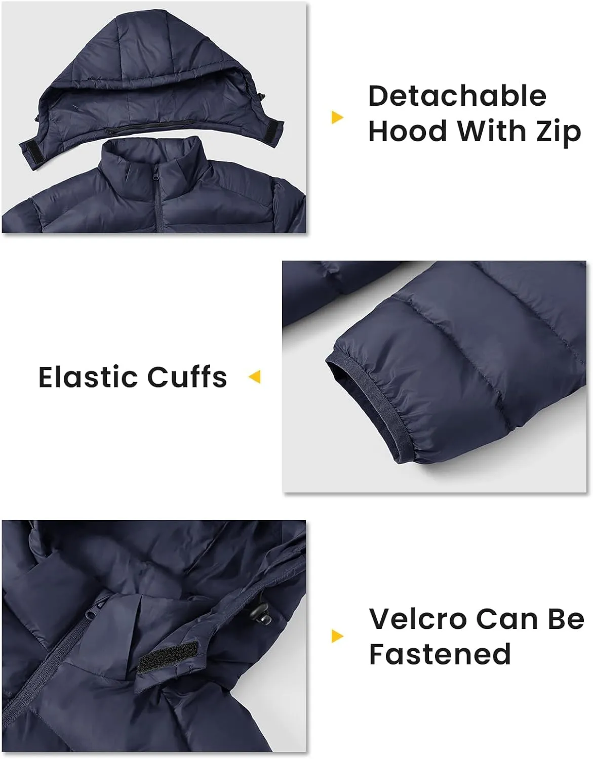TBMPOY Men's Lightweight Puffer Jackets Detachable Hood Water-Resistant Casual Winter Coat Hooded Insulated for Travel Ski
