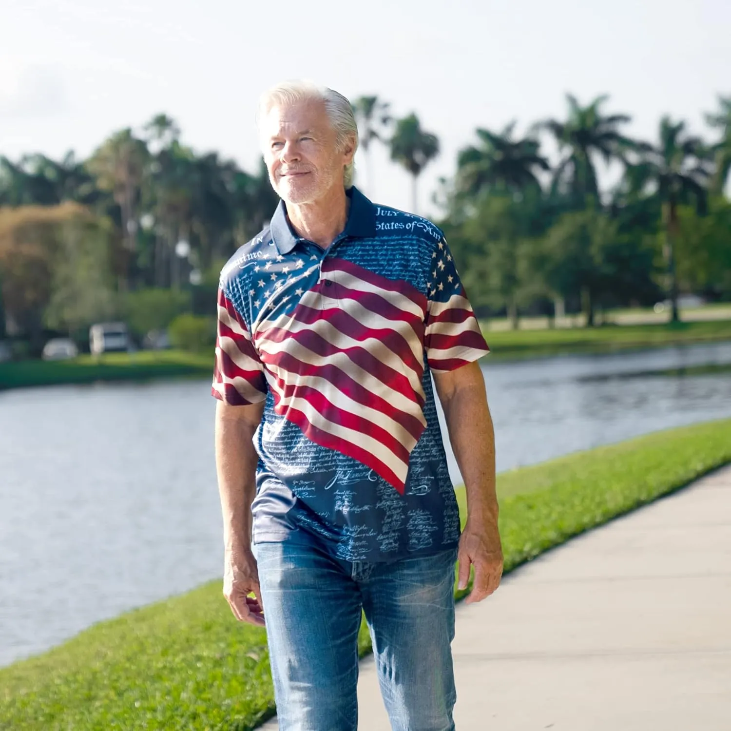TheFlagshirt Men's Patriotic Performance Golf American Flag Classic Fit Polo Shirt