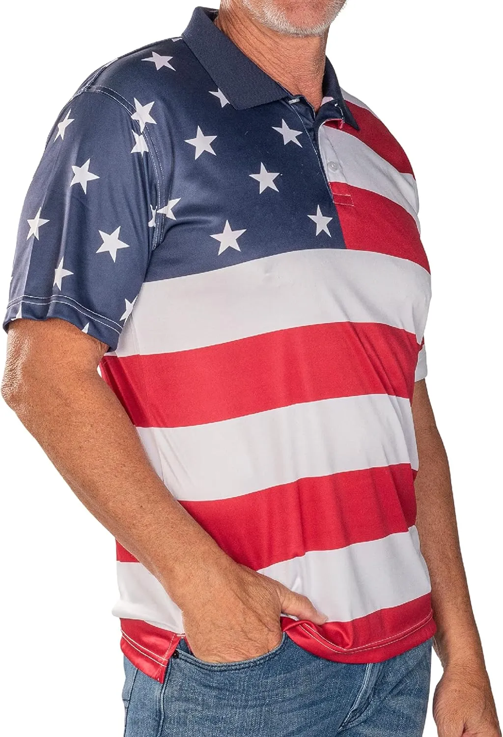 TheFlagshirt Men's Patriotic Performance Golf American Flag Classic Fit Polo Shirt