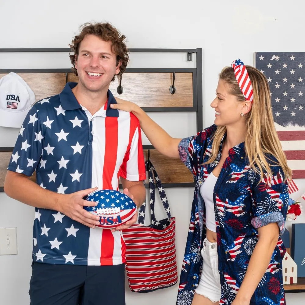 TheFlagshirt Men's Patriotic Performance Golf American Flag Classic Fit Polo Shirt