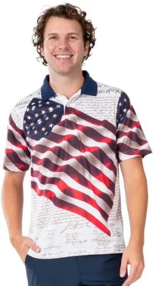 TheFlagshirt Men's Patriotic Performance Golf American Flag Classic Fit Polo Shirt