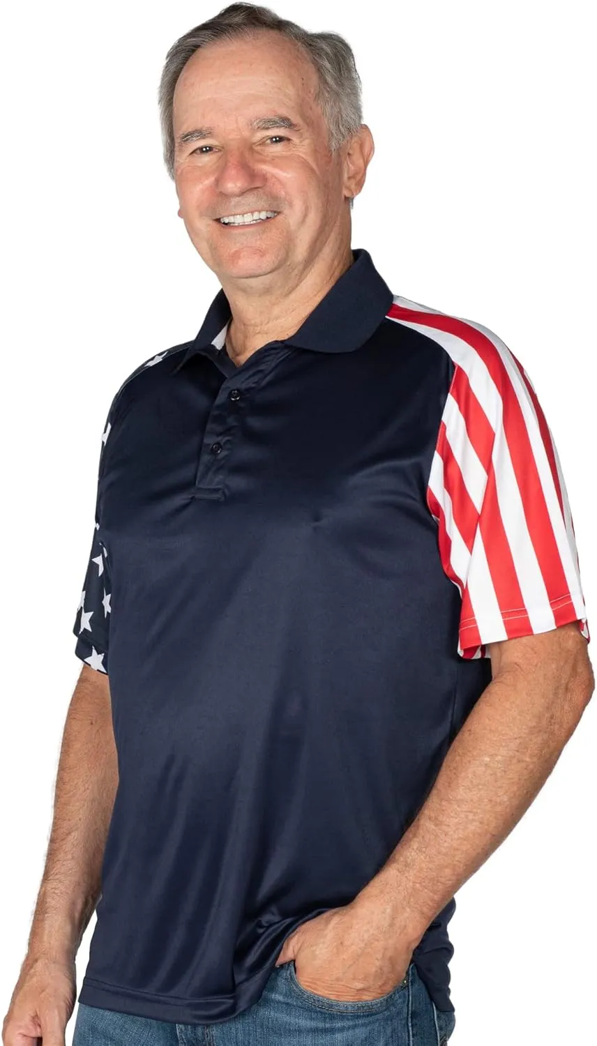 TheFlagshirt Men's Patriotic Performance Golf American Flag Classic Fit Polo Shirt