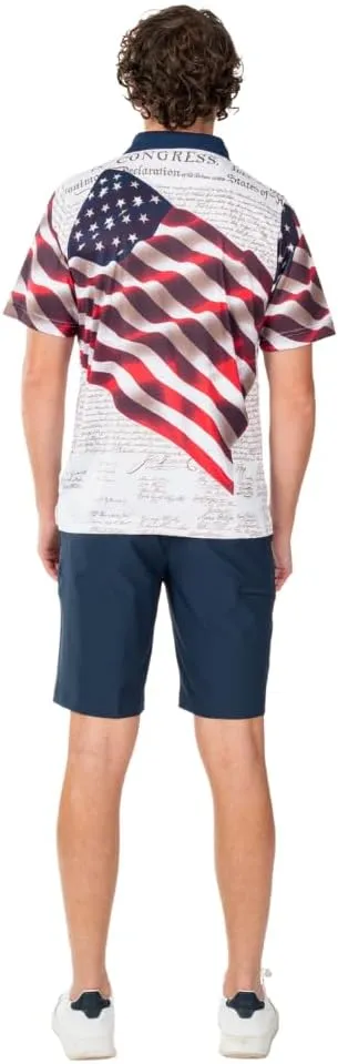 TheFlagshirt Men's Patriotic Performance Golf American Flag Classic Fit Polo Shirt