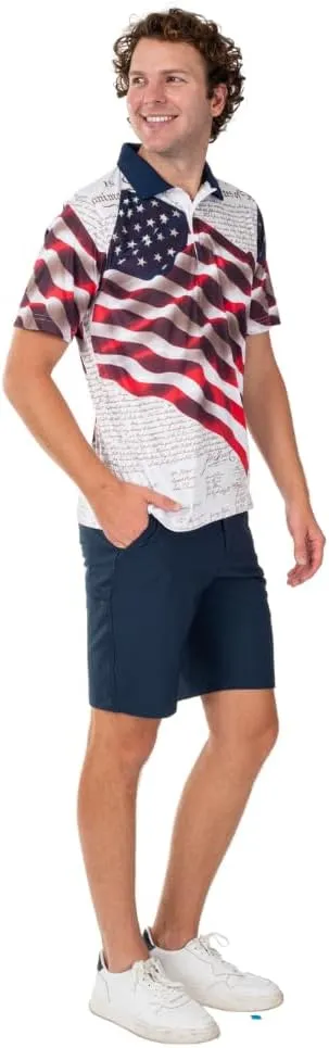 TheFlagshirt Men's Patriotic Performance Golf American Flag Classic Fit Polo Shirt