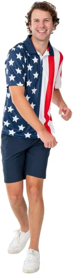 TheFlagshirt Men's Patriotic Performance Golf American Flag Classic Fit Polo Shirt