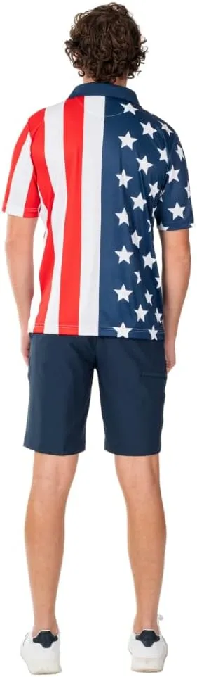 TheFlagshirt Men's Patriotic Performance Golf American Flag Classic Fit Polo Shirt